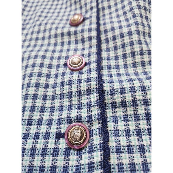 VTG Petite Sophisticate Blue Houndstooth Tweed Blazer Button Up Sz 4P EUC - Picture 3 of 10